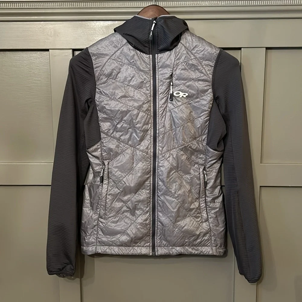 Outdoor Research Vigor Hybrid Hooded Jacket Storm Gray Light Pewter Size XS